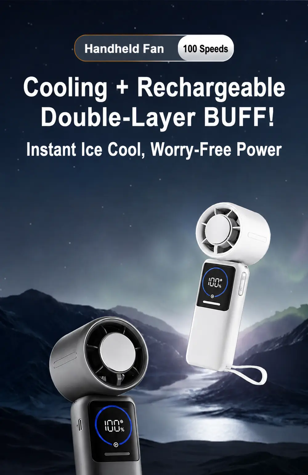 K36 Ventilateur à main refroidissant avec batterie externe – détail du produit 1
