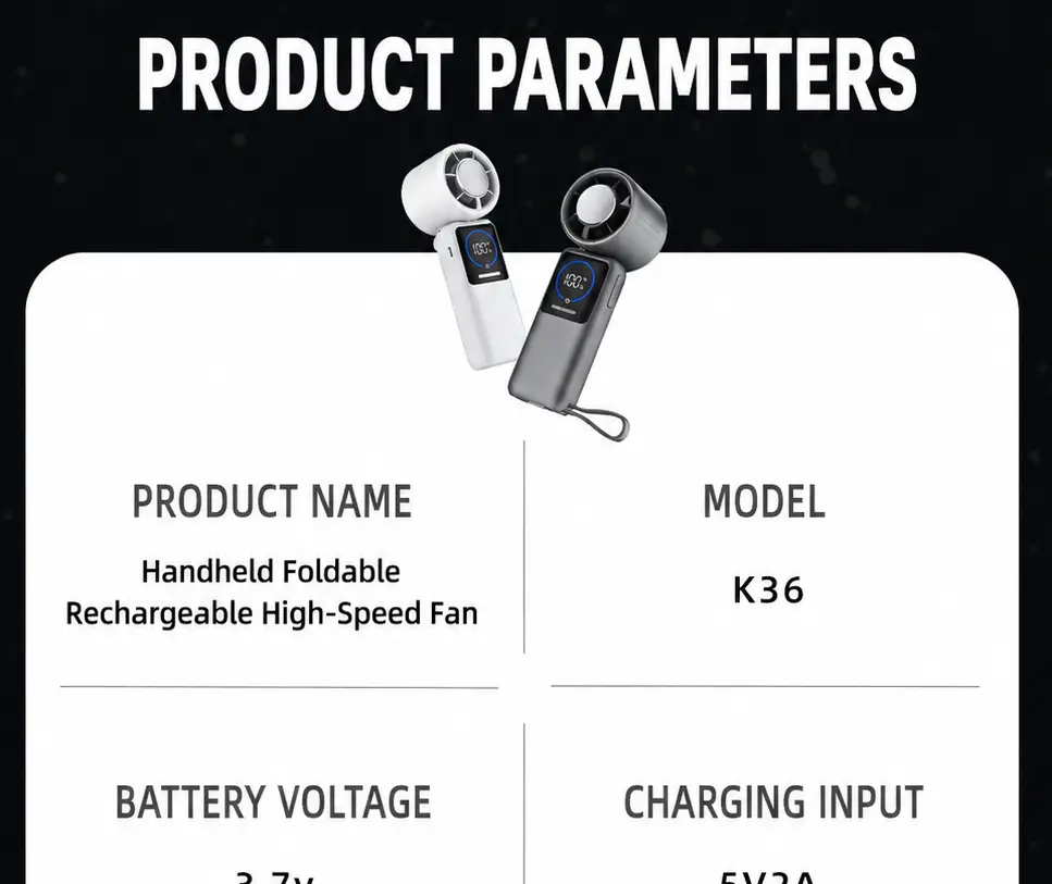 K36 Ventilateur à main refroidissant avec batterie externe – détail du produit 19