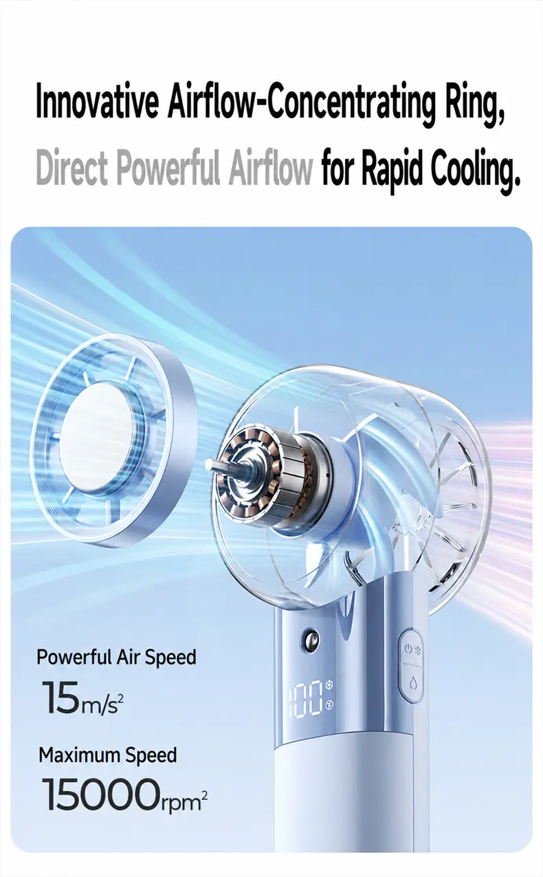 S25 Ventilatore portatile ad alta velocità con nebulizzatore – dettaglio del prodotto 8